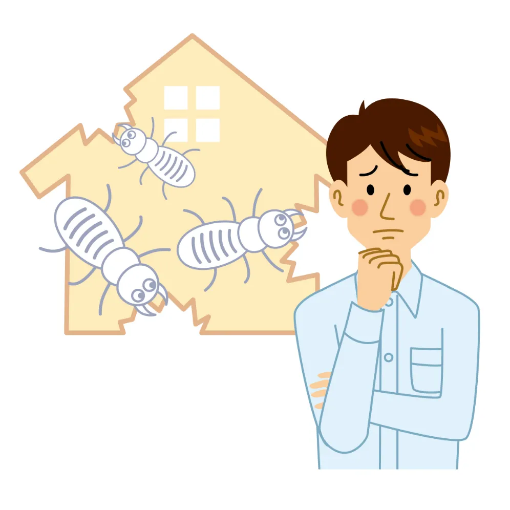 シロアリ被害で困る人のイラスト
